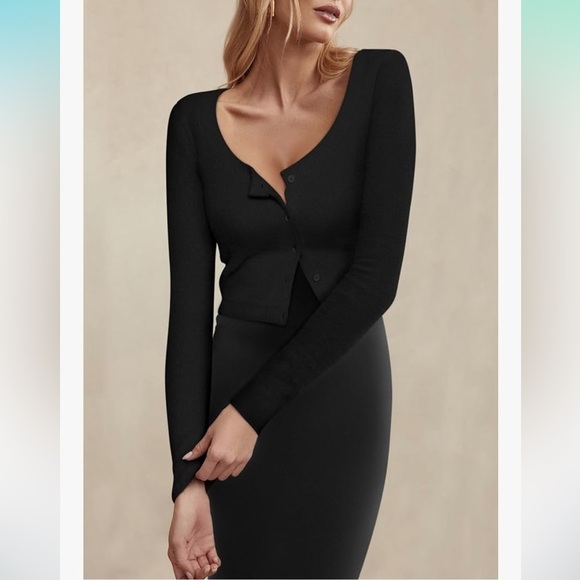 NWT REORIA Cropped Cardigan Sweaters Lightweight Crop Small Black - Picture 4 of 7